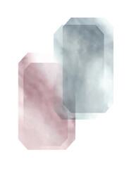 Illustration set of transparent crystals with texture of smoke, fog, marble, watercolors isolated on white background. pastel colors pink, lilac, blue. Design for wall art, covers, cards, paintings.