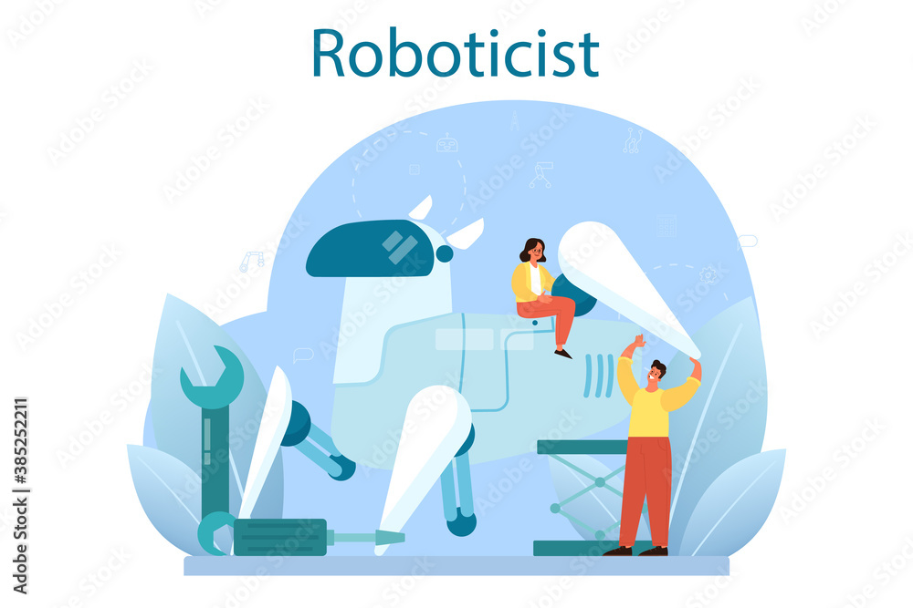 Poster roboticist concept set. robotic engineering and constructing
