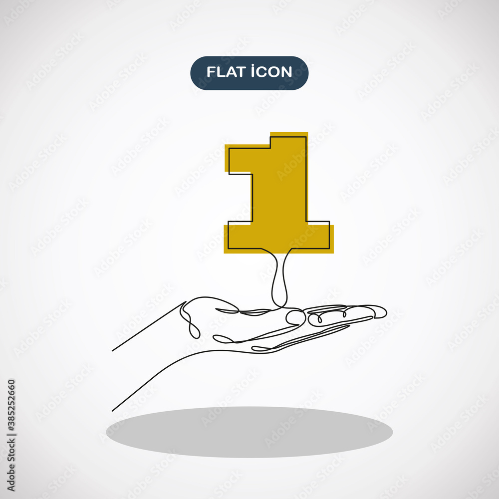 Aufkleber man in holding in the palm of your hands number one.vector continuous line.