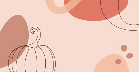 Pumpkin in a hand drawn linear style on colorful abstract background.