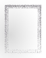 Poster with silver confetti, sparkles, glitter frame and space for text on white background. Vector illustration. Elements for banner, design, logo, card, web, invitation, business, party.