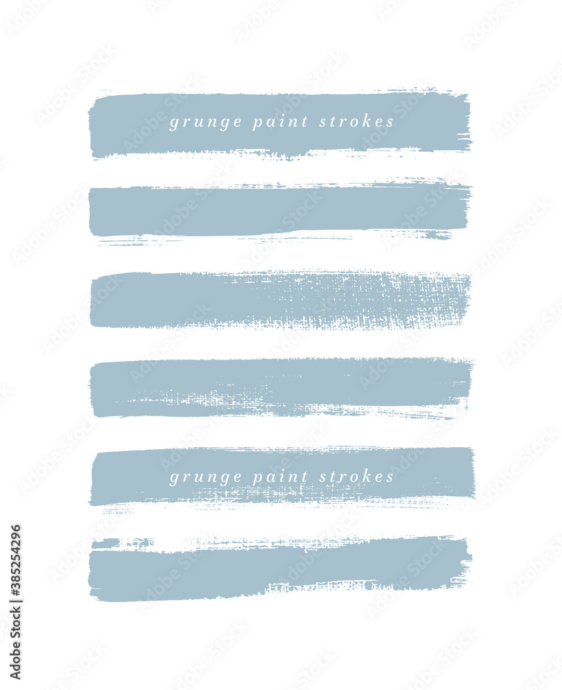 Wall mural Vintage blue art brush paint texture stripes set isolated vector background. Grunge pastel strokes set.