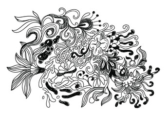 abstract shapes like flowers, ornament and print for clothes, doodle style illustration