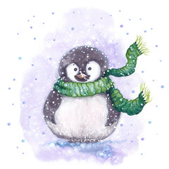 Cute penguin under snow.