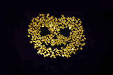 Happy Thanksgiving Day, give thanks, autumn gold glitter design. Posters with golden pumpkin...