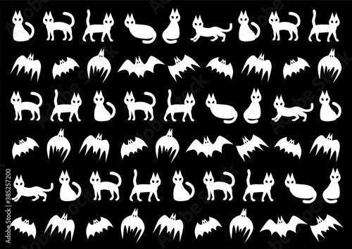 ハロウィン コウモリと黒猫のイラスト 模様 黒背景 Advertisement Poster Advertiseme Osame