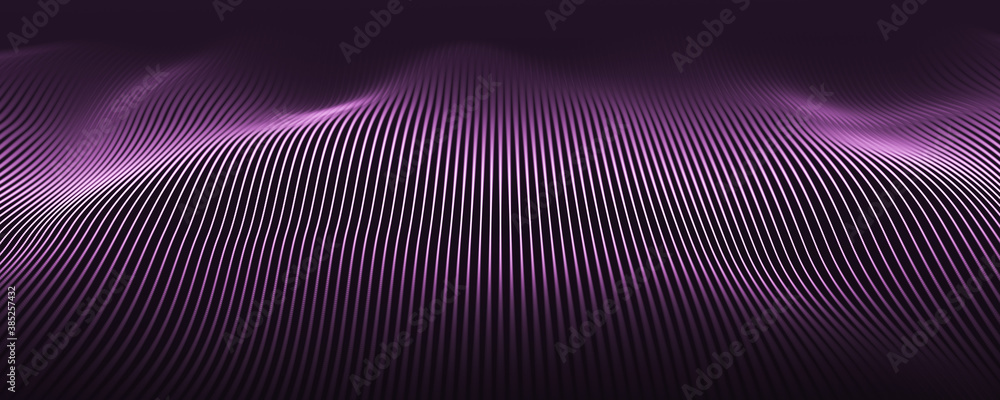 Poster smooth abstract gradient dynamic wave of many glowing particles. network of neon dots. big data. dig