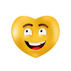 Emotional heart shape. Basic geometrical figure with smiling facial expression. Vector illustration of a yellow emoticon isolated on a white background