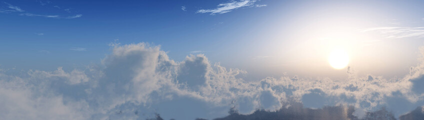 Naklejka na ściany i meble Beautiful cloudy landscape, sunrise above the clouds, clouds top view, 3d rendering
