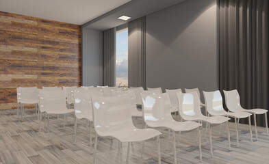 Modern office building interior. 3D rendering.