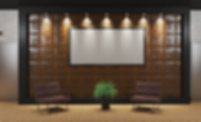 Unfocused, Blur phototography. Waiting room. business center in the city center. Lift. Reception. 3D rendering.. Mockup.   Empty paintings