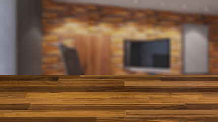 Modern office Cabinet.  3D rendering.   Meeting room. Blank paintings.  Mockup.. Abstract blur phototography. wooden table on blurred background.