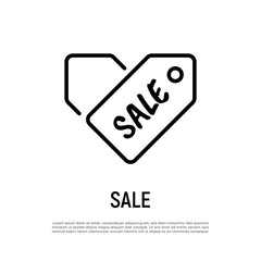 Sale tag in heart shape. Thin line icon. Discount, clearance, Black Friday. Vector illustration.