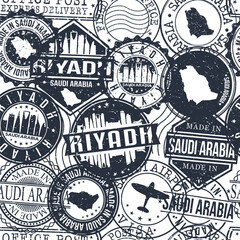 Riyadh Saudi Arabia Stamps Background. City Stamp Vector Art. Postal Passport Travel. Design Set Pattern.