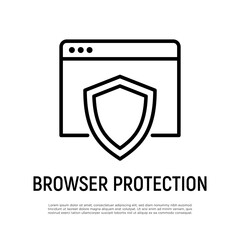 Web browser protection thin line icon. Shield on web page. Vector illustration.