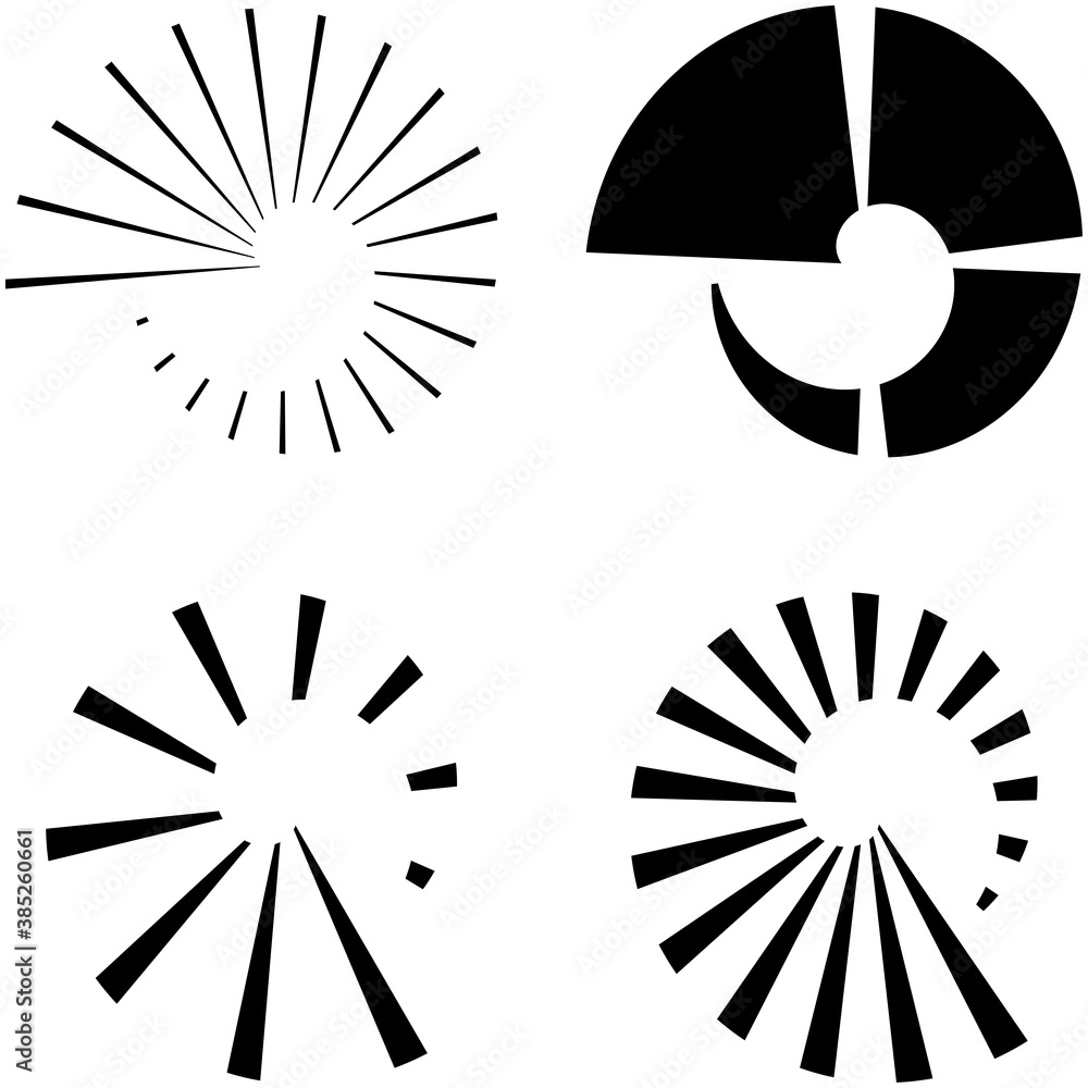 Leinwandbilder set of circular radial, radiating lines, beams, rays. geometric circle vector illustration. cyclic l