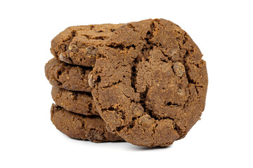 Dark chocolate chips cookies on white background