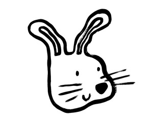 Obraz premium Simple, minimalistic rabbit logo. Cute cartoon bunny vector illustration. Doodle grunge icon.