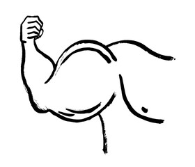 Arm Muscle Illustration - Flat Doodle Hand-drawn Icon. Flexing bicep muscle strength or power line art vector icon for exercise apps and websites