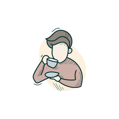Drinking coffee color icon. Hand drawing sketch. Man drinks coffee. Coffee time. Coffee or tea break. Morning ritual. Productive morning routine concept.Time management. Isolated vector illustration 