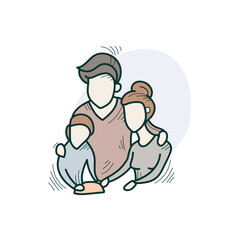  Family time color icon. Hand drawing sketch. Father, mother and child. Spending leisure time with family. Family day.Morning ritual. Productive morning routine concept. Isolated vector illustration 