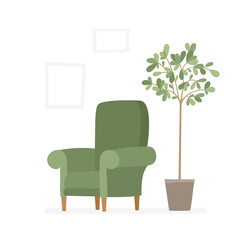 Illustration of retro and comfortable furniture decorations for home interior