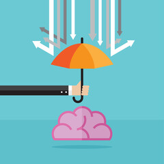 Businessman holding umbrella to protect a brain