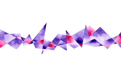 Purple and pink polygon abstract frame on white background. Template for style design. Watercolor hand painting illustration.