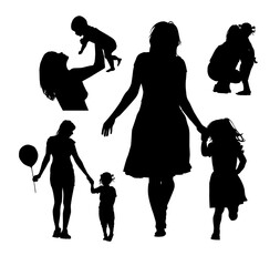 Happy Mother's Day. Set of silhouettes of mom with baby. Vector illustration