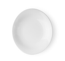white ceramic plate on white background top view