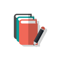 Books icon with colored pencil on white background with shadow. Back to school. School theme. Vector EPS10