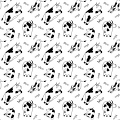 Vector seamless pattern with cow or bull, symbol of 2021 year. Wrapping paper or textile concept, isolated on white background