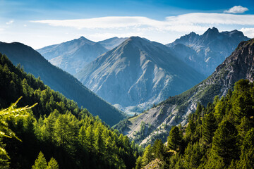 Fototapeta na wymiar Landscape with mountains in Livigno, Italy. 