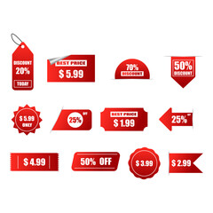Discount icons. Sale. Everything at low prices. Red icons for sites. Discount set. Vector EPS10