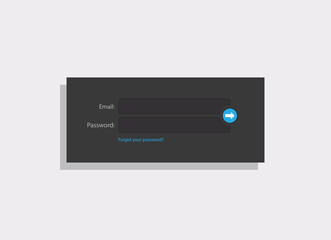 Site login window dark black window on gray background with shadow. For the site login password. Vector EPS10