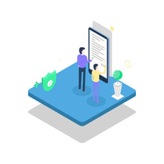 A team working on the development of an application, a project on a white background. Vector EPS10