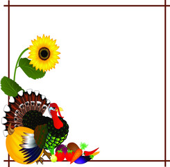 Frame Thanksgiving Day with turkey and vegetables.
