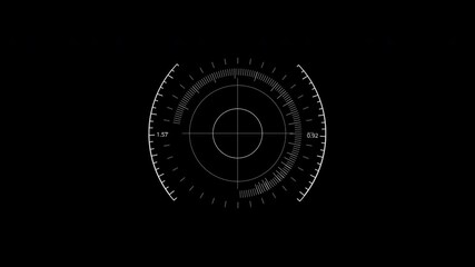 White HUD Circle User interface on isolated black background. Target searching scope and scanning element theme. Digital UI and Sci-fi circular. 4K motion graphic footage video