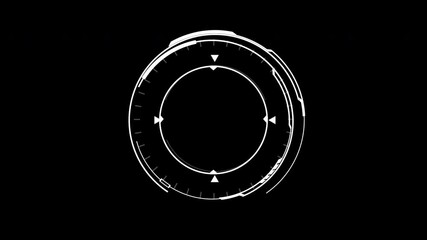 White HUD Circle User interface on isolated black background. Target searching scope and scanning element theme. Digital UI and Sci-fi circular. 4K motion graphic footage video - Powered by Adobe
