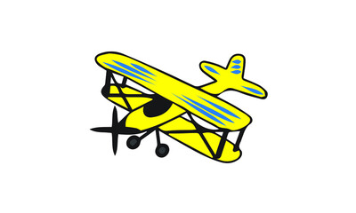 Illustration of a yellow airplane. Vector biplane.