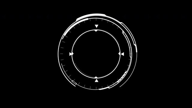 White HUD Circle User interface on isolated black background. Target searching scope and scanning element theme. Digital UI and Sci-fi circular. 4K motion graphic footage video