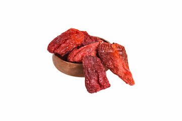 Gaziantep's traditional winter product, dried bell pepper on a wooden bowl. Gastronomic city is Gaziantep