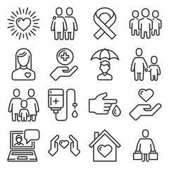 Charity and Volunteer Icons Set on White Background. Vector