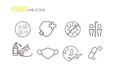  set collection of corona virus icons, virus, ncov-2019, covid-19, disease, sickness, illness, mental