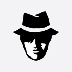 Spy man with mafia hat icon portrait silhouette
