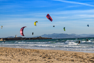 Kitesurfing in Tarifa , province of Cadiz , Spain © Dom