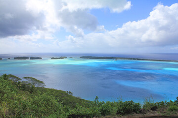 Bora Bora sea view island, lagoon with airport.