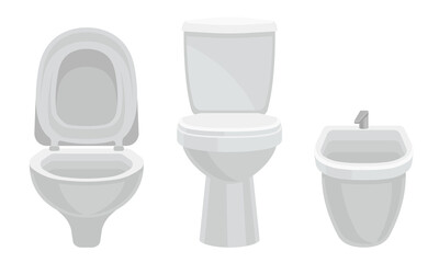 White Toilet Bowl or Toilet Tank Isolated on White Background Vector Set