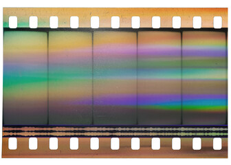 Beginning of 35mm cine filmstrip, first blank filmframes on white background, real scan of film...