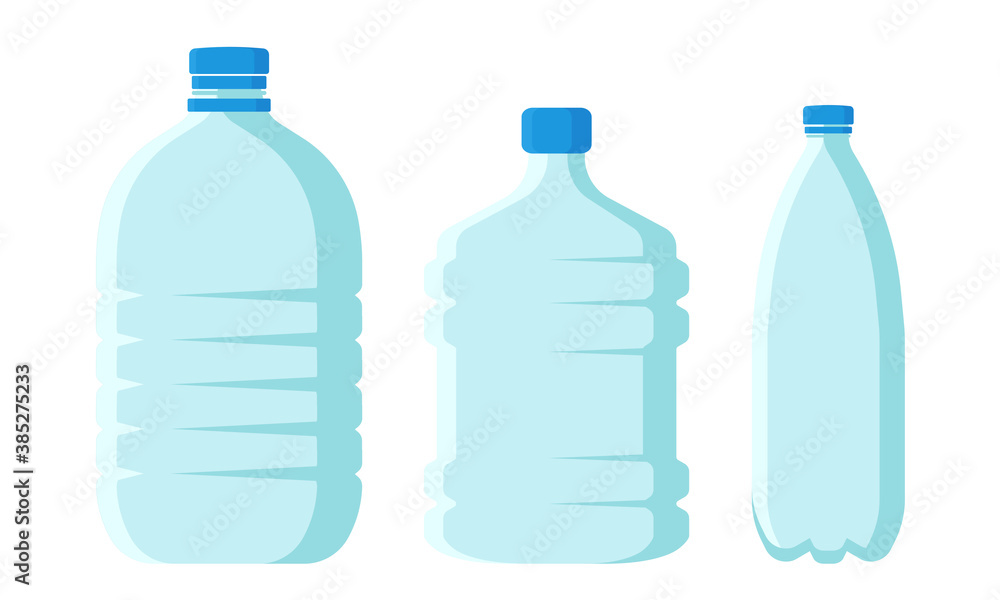 Poster plastic bottles with lid for storing liquids like drinking water vector set